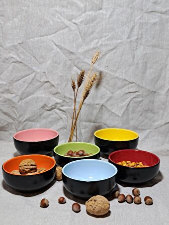 Keramika Çift Renk 12 Cm Bulut Kase / Çerezlik (1 Adet 6'lı Set) Karışık Renklerde